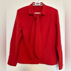 Red Button-Up Blouse with tie in front